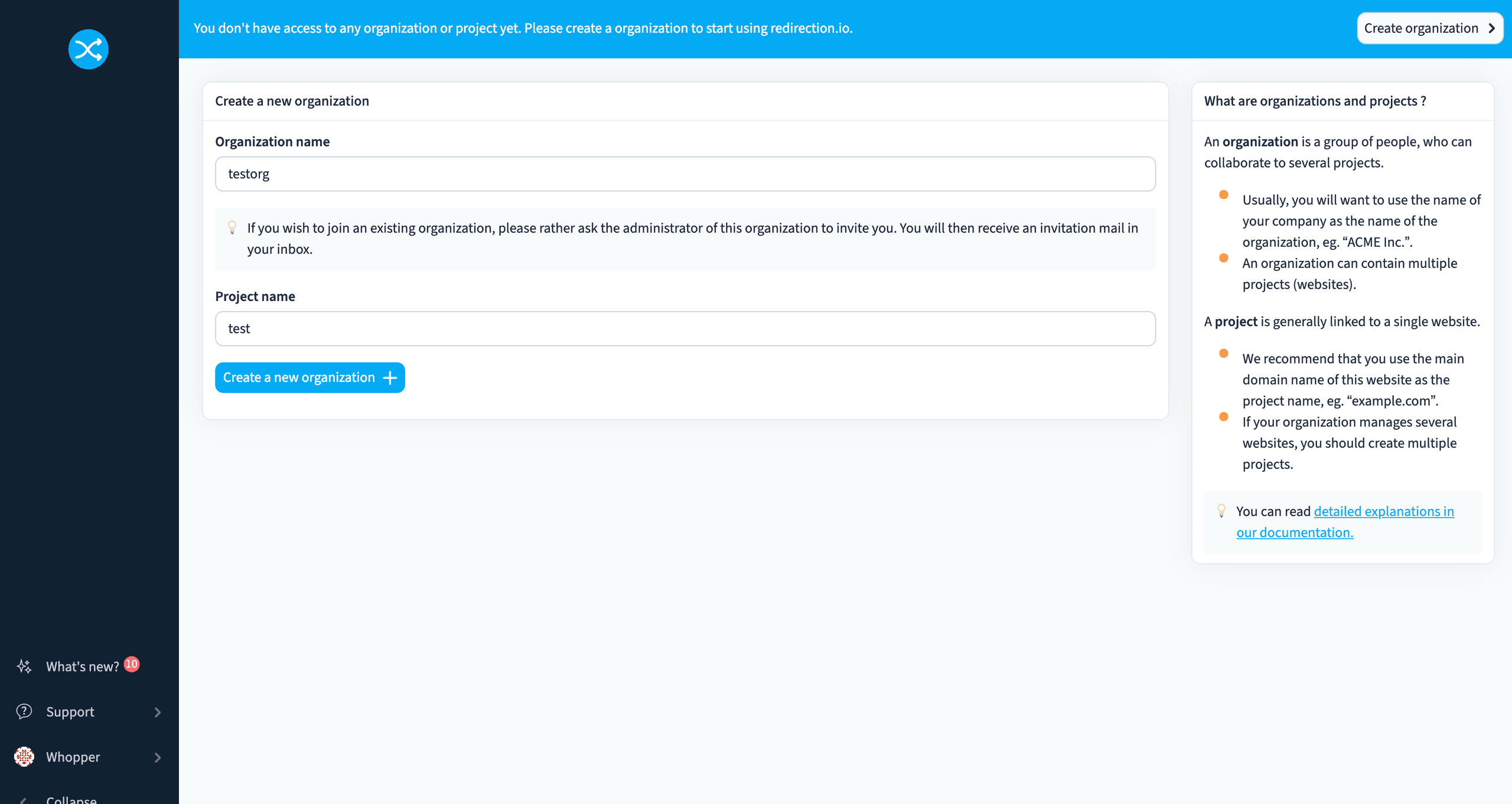 Screenshot showing the inside of redirection.io dashboard.