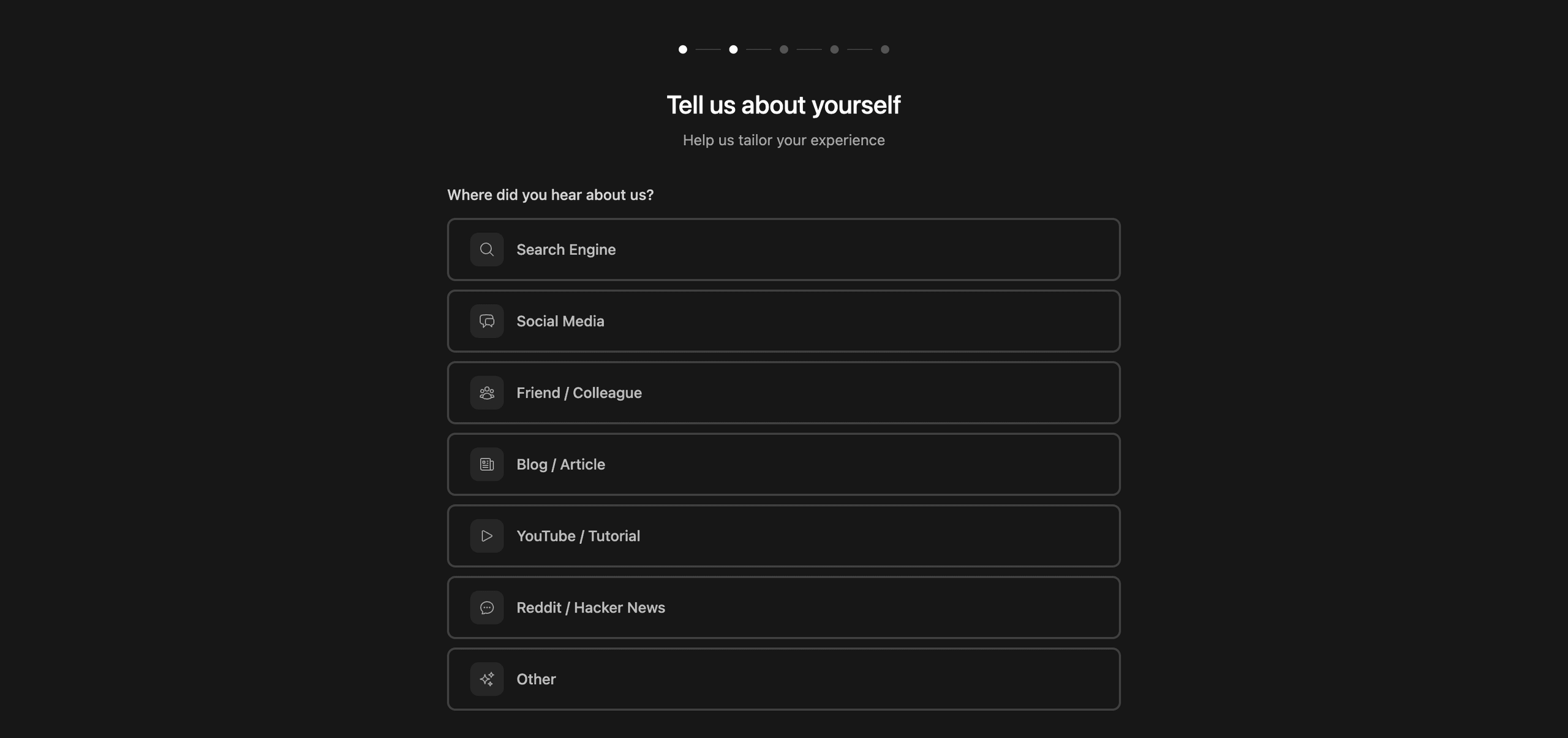 Introductory questionnaire in Redirhub.
