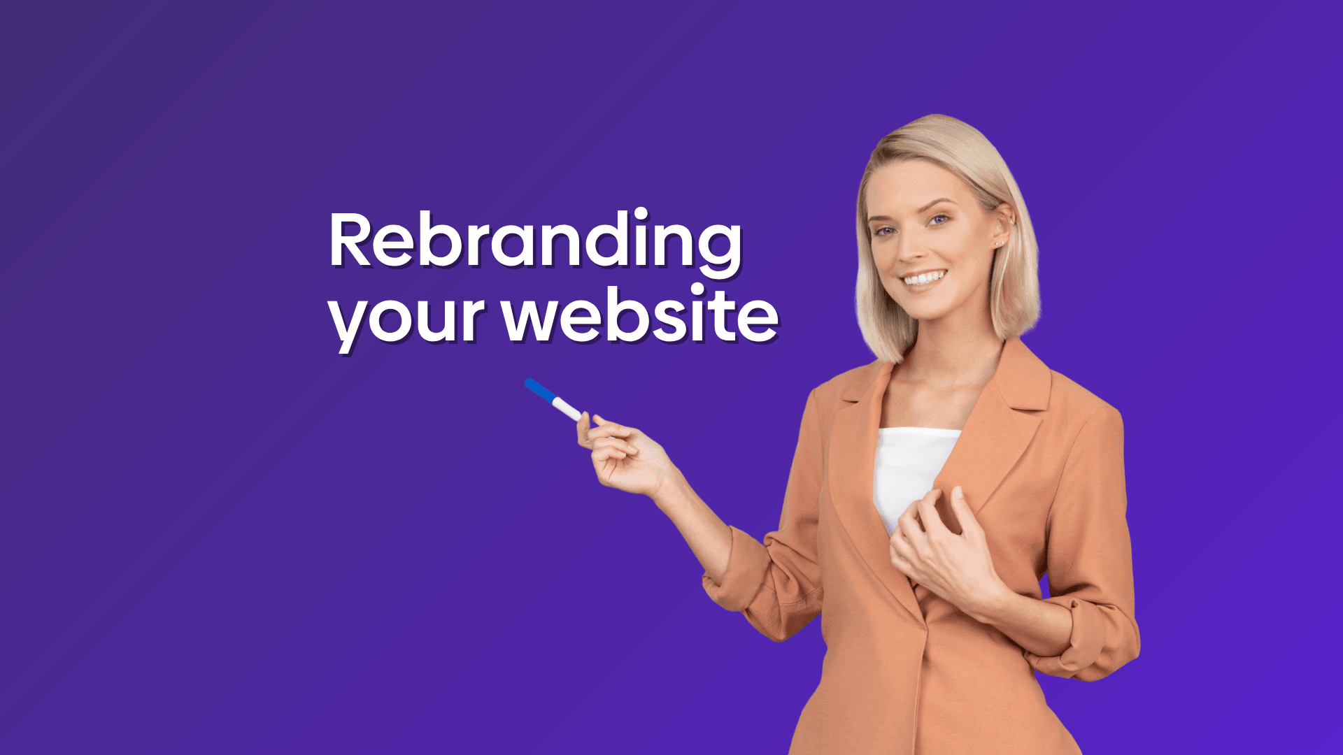 Graphic showing a person pointing towards text that reads "rebranding your website".
